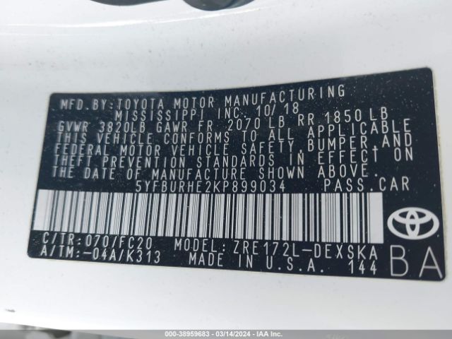 Photo 8 VIN: 5YFBURHE2KP899034 - TOYOTA COROLLA 