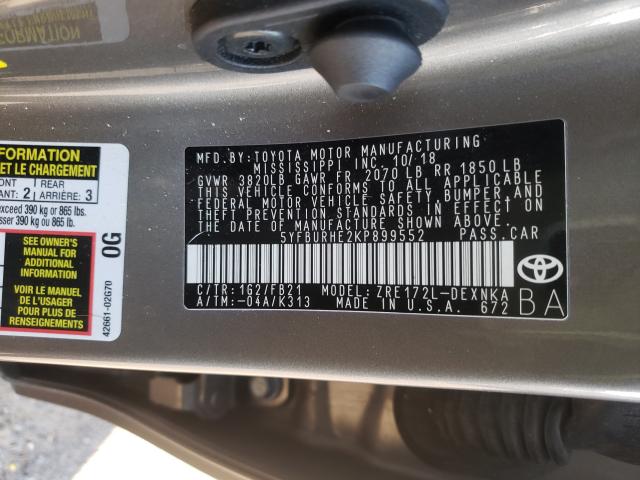 Photo 9 VIN: 5YFBURHE2KP899552 - TOYOTA COROLLA L 