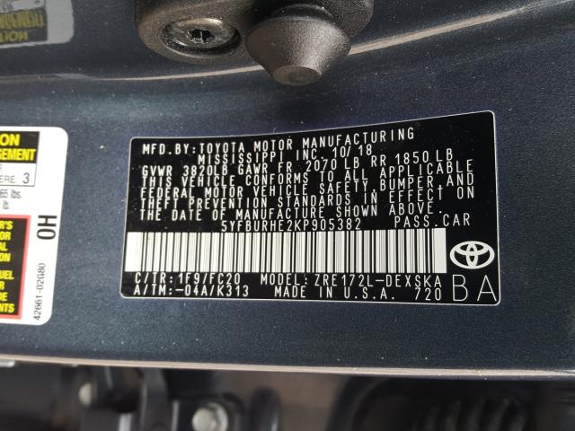 Photo 9 VIN: 5YFBURHE2KP905382 - TOYOTA COROLLA L 