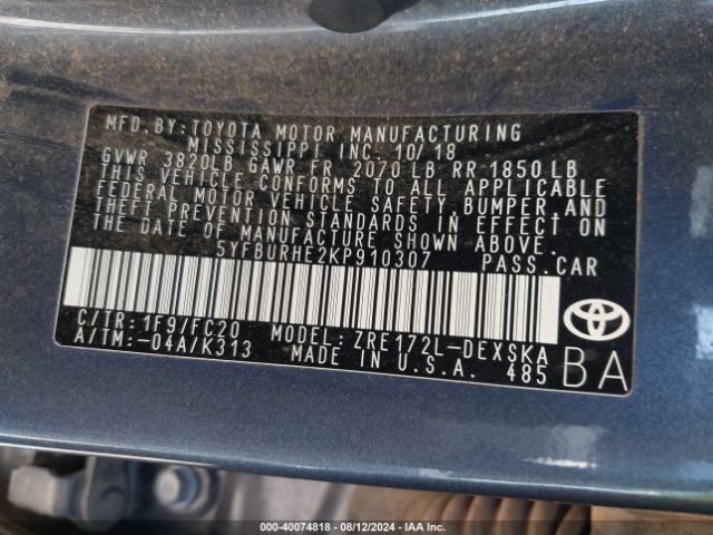 Photo 8 VIN: 5YFBURHE2KP910307 - TOYOTA COROLLA 