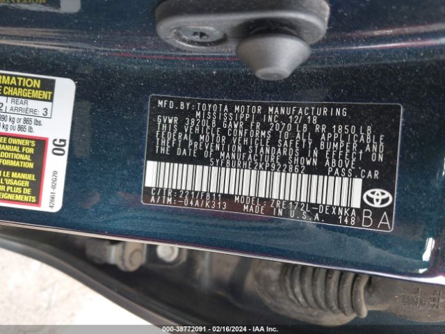 Photo 8 VIN: 5YFBURHE2KP922862 - TOYOTA COROLLA 