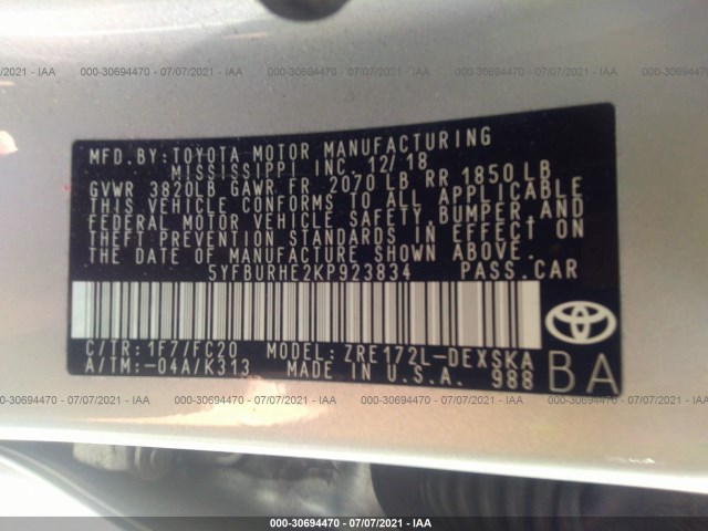 Photo 8 VIN: 5YFBURHE2KP923834 - TOYOTA COROLLA 