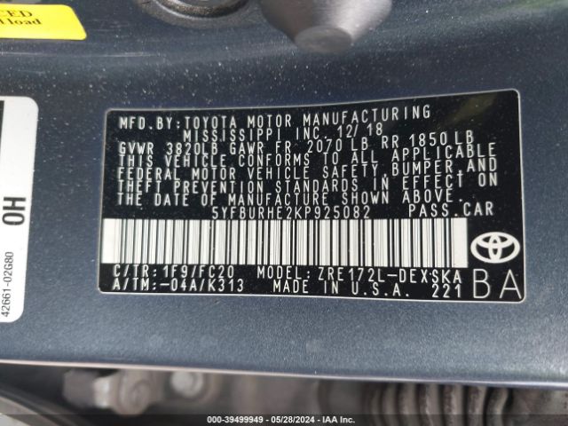 Photo 8 VIN: 5YFBURHE2KP925082 - TOYOTA COROLLA 