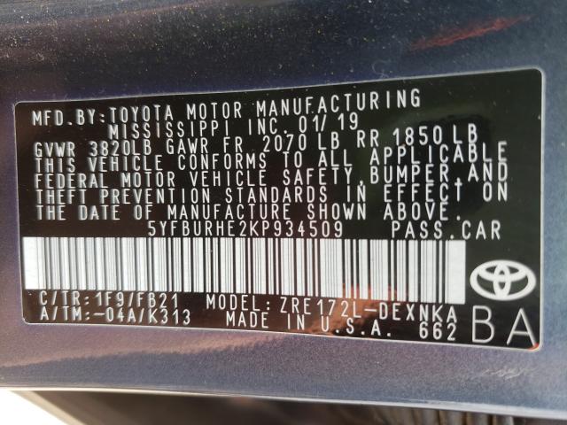 Photo 9 VIN: 5YFBURHE2KP934509 - TOYOTA COROLLA L 