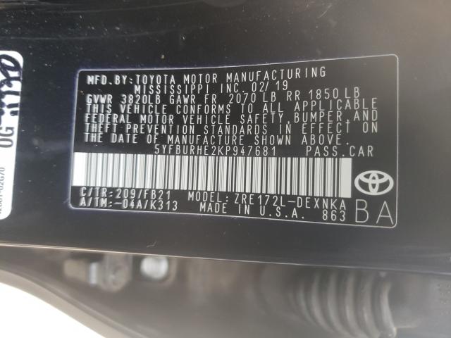 Photo 9 VIN: 5YFBURHE2KP947681 - TOYOTA COROLLA L 