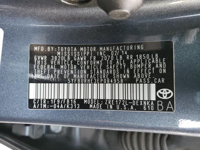 Photo 9 VIN: 5YFBURHE3EP084958 - TOYOTA COROLLA L 