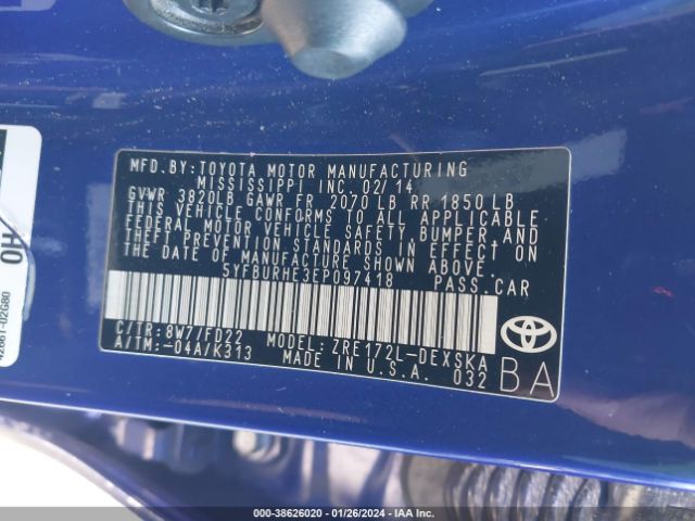 Photo 8 VIN: 5YFBURHE3EP097418 - TOYOTA COROLLA 