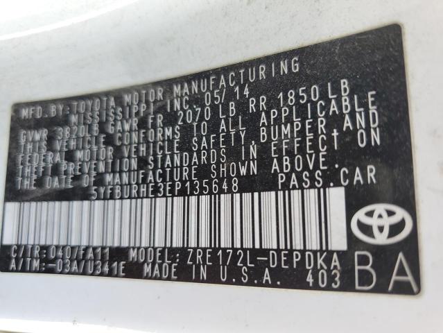 Photo 11 VIN: 5YFBURHE3EP135648 - TOYOTA COROLLA L 