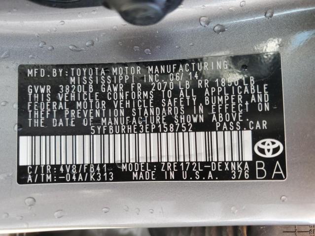 Photo 9 VIN: 5YFBURHE3EP158752 - TOYOTA COROLLA L 