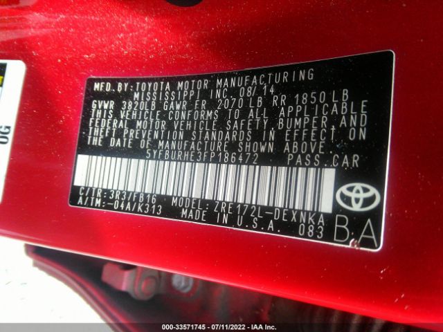 Photo 8 VIN: 5YFBURHE3FP186472 - TOYOTA COROLLA 