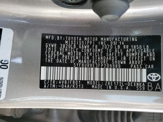 Photo 9 VIN: 5YFBURHE3FP209989 - TOYOTA COROLLA L 