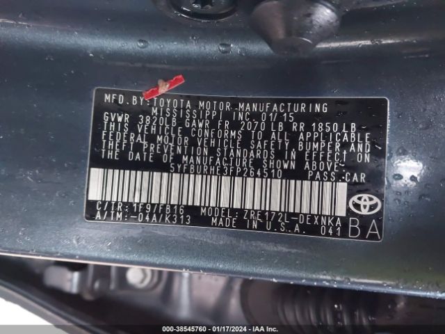 Photo 8 VIN: 5YFBURHE3FP264510 - TOYOTA COROLLA 