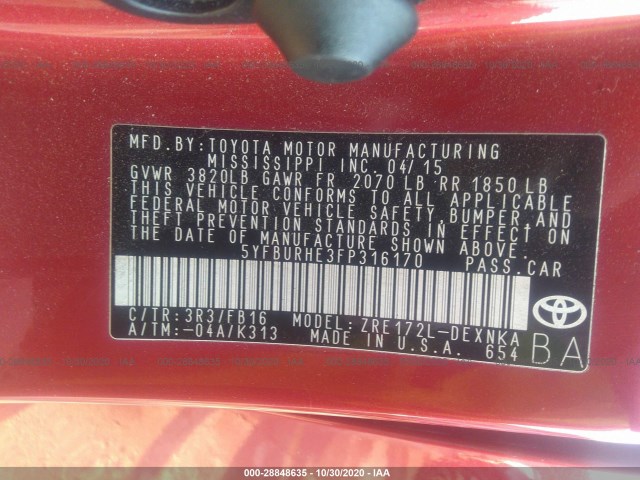 Photo 8 VIN: 5YFBURHE3FP316170 - TOYOTA COROLLA 