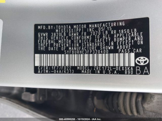 Photo 8 VIN: 5YFBURHE3FP320400 - TOYOTA COROLLA 