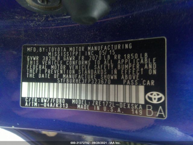 Photo 8 VIN: 5YFBURHE3FP323670 - TOYOTA COROLLA 