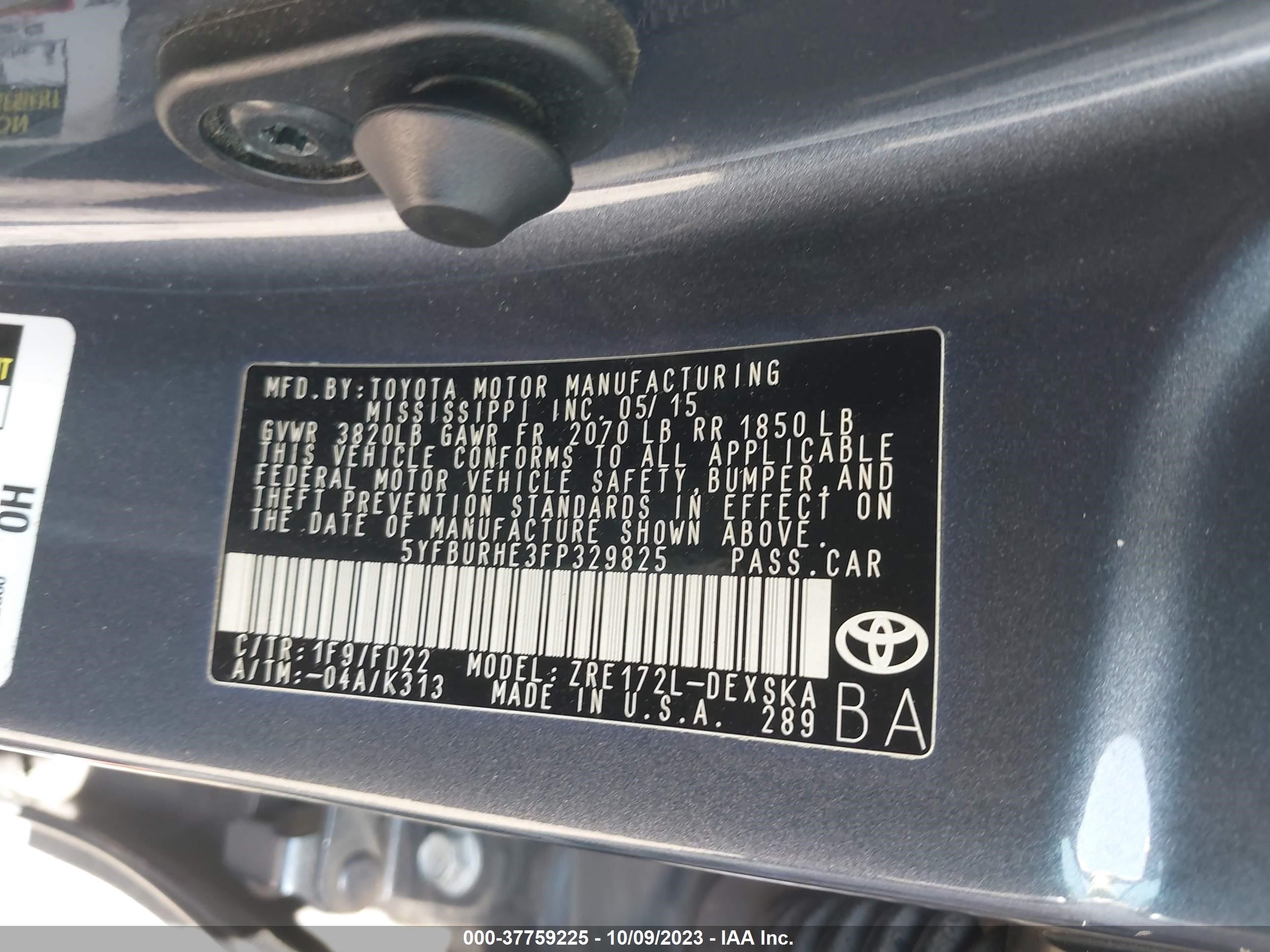 Photo 8 VIN: 5YFBURHE3FP329825 - TOYOTA COROLLA 