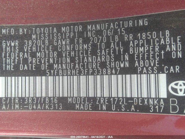 Photo 8 VIN: 5YFBURHE3FP338847 - TOYOTA COROLLA 