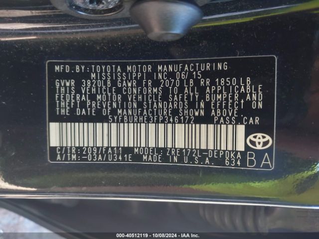 Photo 8 VIN: 5YFBURHE3FP346172 - TOYOTA COROLLA 