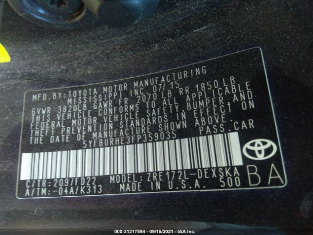 Photo 8 VIN: 5YFBURHE3FP359035 - TOYOTA COROLLA 