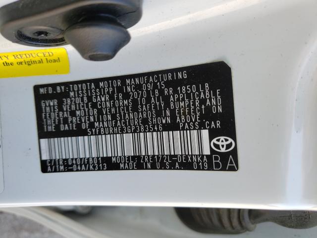 Photo 9 VIN: 5YFBURHE3GP383546 - TOYOTA COROLLA L 