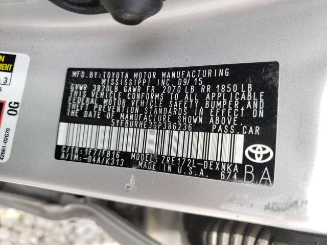 Photo 9 VIN: 5YFBURHE3GP386236 - TOYOTA COROLLA L 