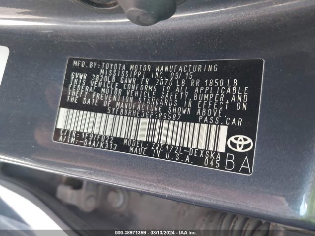 Photo 8 VIN: 5YFBURHE3GP389587 - TOYOTA COROLLA 