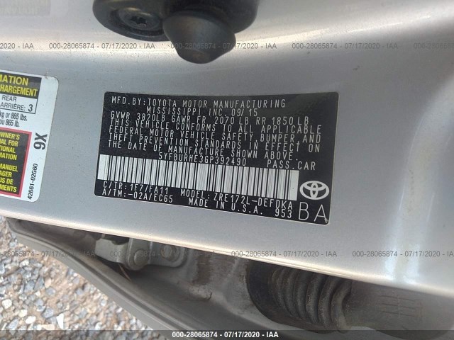 Photo 8 VIN: 5YFBURHE3GP392490 - TOYOTA COROLLA 