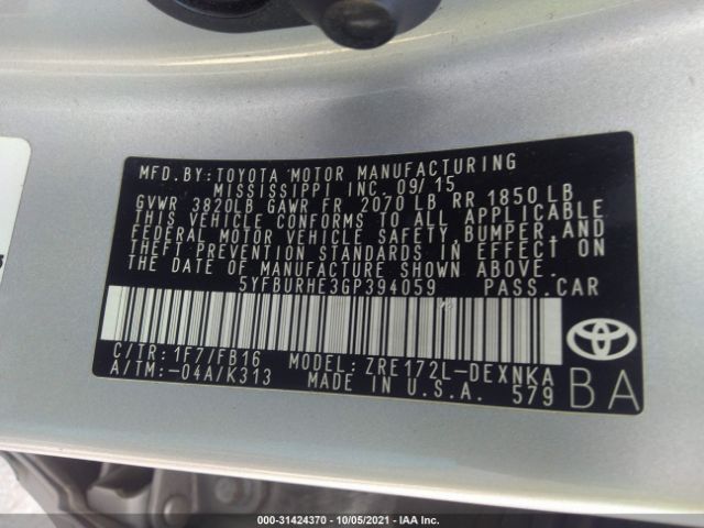 Photo 8 VIN: 5YFBURHE3GP394059 - TOYOTA COROLLA 