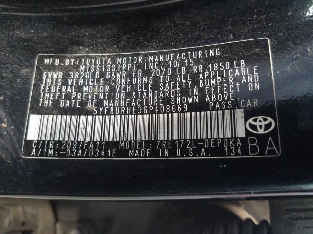 Photo 9 VIN: 5YFBURHE3GP408669 - TOYOTA COROLLA L 