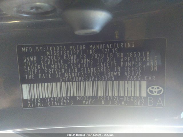 Photo 8 VIN: 5YFBURHE3GP433359 - TOYOTA COROLLA 