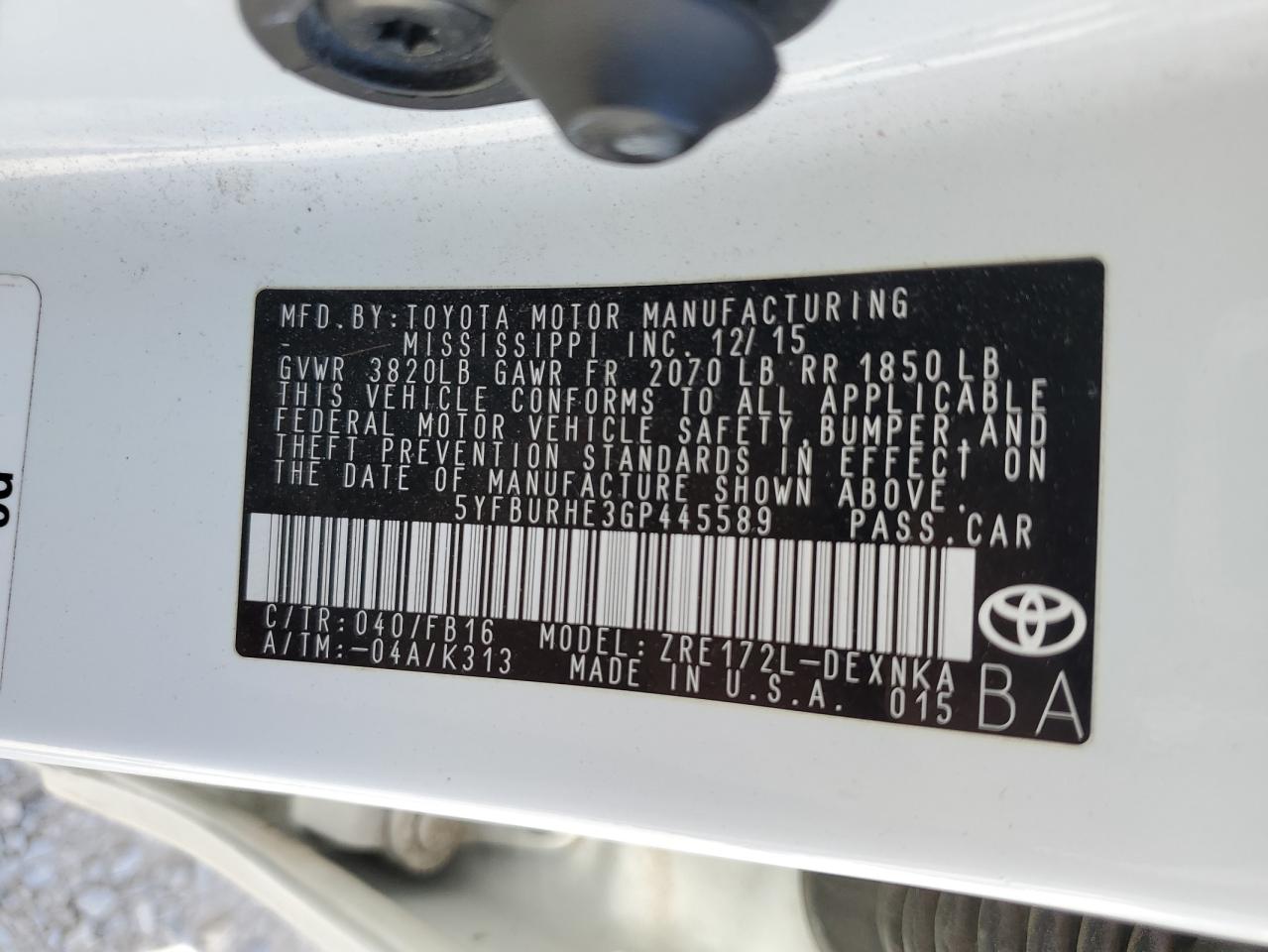 Photo 11 VIN: 5YFBURHE3GP445589 - TOYOTA COROLLA 