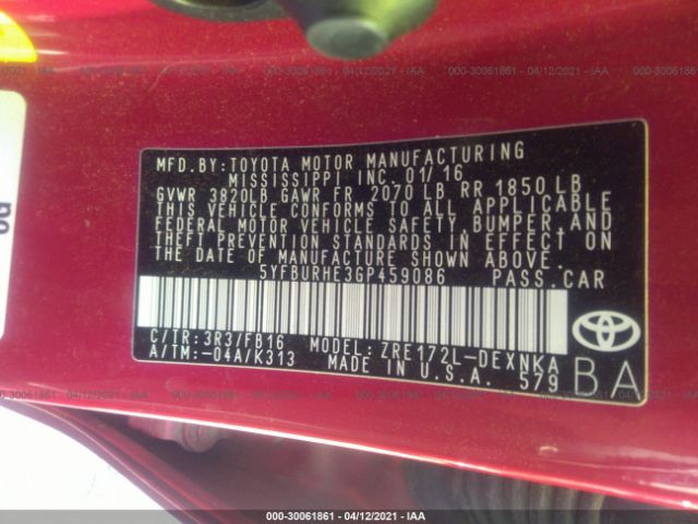 Photo 8 VIN: 5YFBURHE3GP459086 - TOYOTA COROLLA 