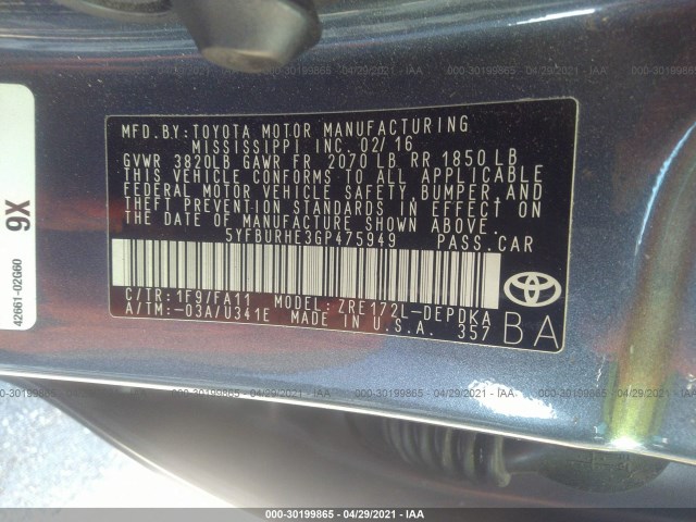 Photo 8 VIN: 5YFBURHE3GP475949 - TOYOTA COROLLA 