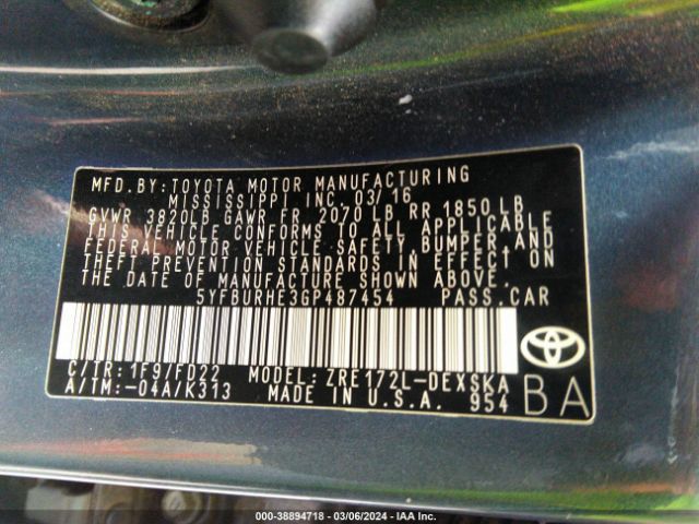 Photo 8 VIN: 5YFBURHE3GP487454 - TOYOTA COROLLA 