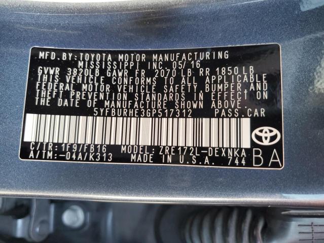 Photo 11 VIN: 5YFBURHE3GP517312 - TOYOTA COROLLA L 