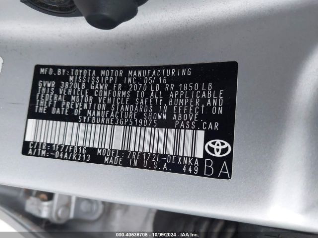 Photo 8 VIN: 5YFBURHE3GP519075 - TOYOTA COROLLA 