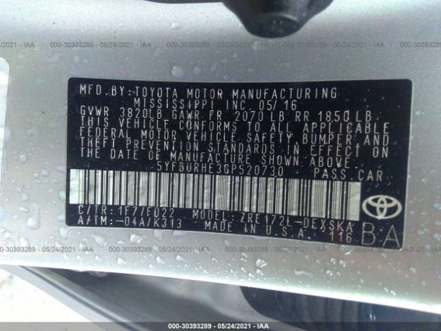 Photo 8 VIN: 5YFBURHE3GP520730 - TOYOTA COROLLA 