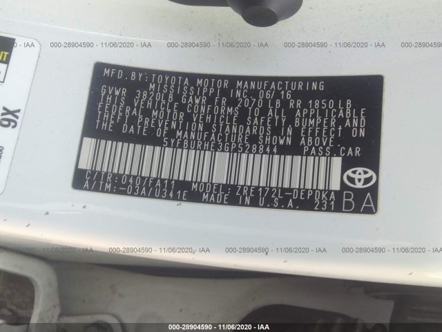 Photo 8 VIN: 5YFBURHE3GP528844 - TOYOTA COROLLA 