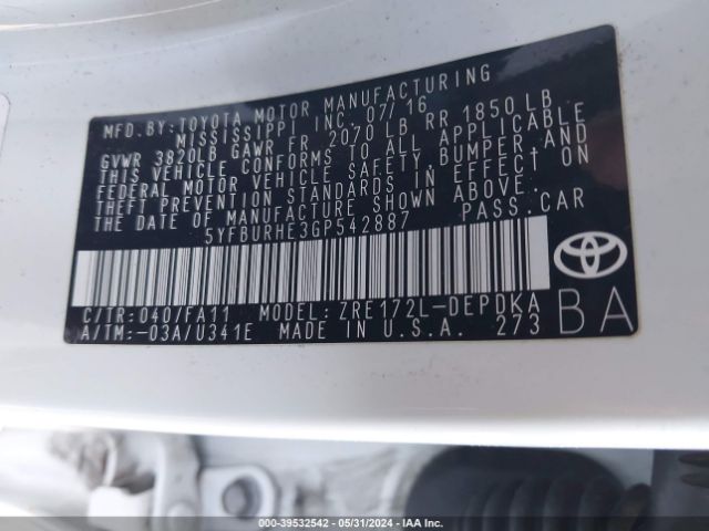 Photo 8 VIN: 5YFBURHE3GP542887 - TOYOTA COROLLA 