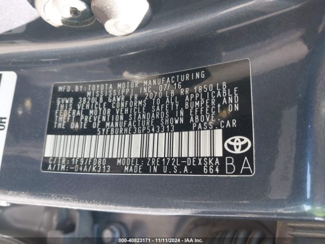 Photo 8 VIN: 5YFBURHE3GP543313 - TOYOTA COROLLA 