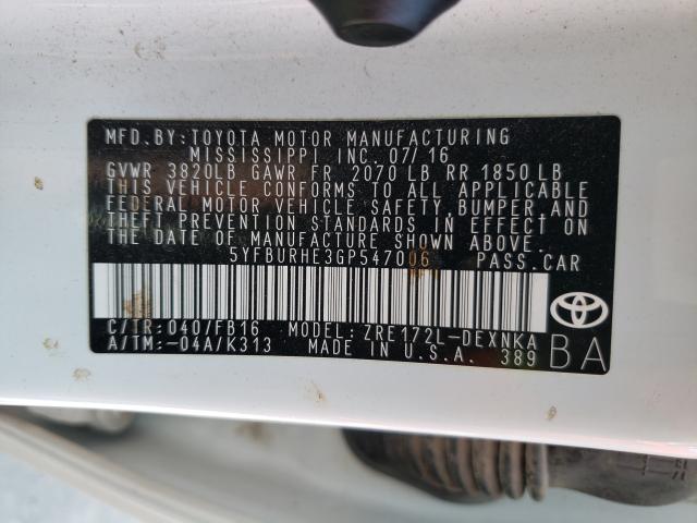 Photo 9 VIN: 5YFBURHE3GP547006 - TOYOTA COROLLA L 