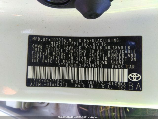 Photo 8 VIN: 5YFBURHE3GP549791 - TOYOTA COROLLA 