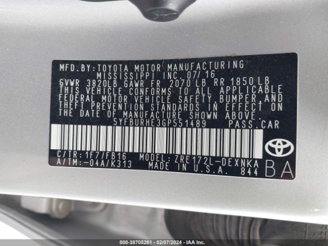 Photo 8 VIN: 5YFBURHE3GP551489 - TOYOTA COROLLA 