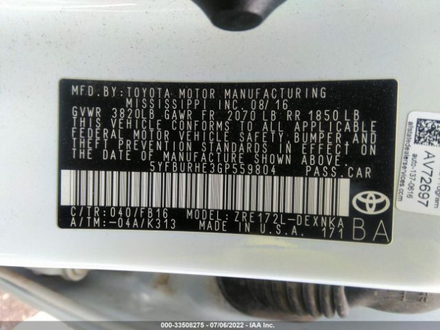 Photo 8 VIN: 5YFBURHE3GP559804 - TOYOTA COROLLA 