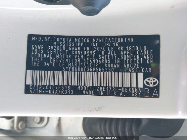 Photo 8 VIN: 5YFBURHE3GP565330 - TOYOTA COROLLA 