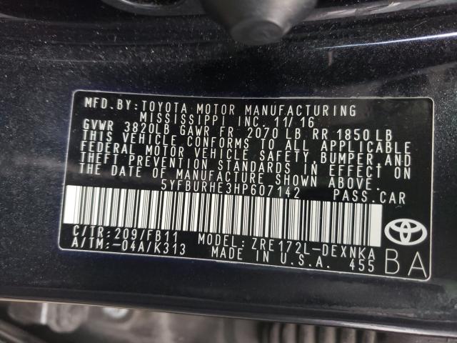 Photo 9 VIN: 5YFBURHE3HP607142 - TOYOTA COROLLA L 