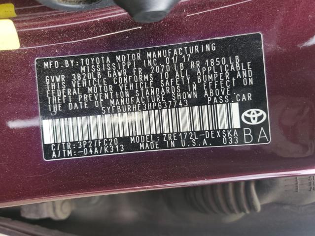 Photo 12 VIN: 5YFBURHE3HP637743 - TOYOTA COROLLA L 