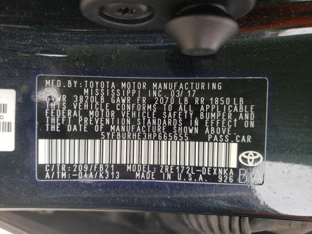 Photo 9 VIN: 5YFBURHE3HP665655 - TOYOTA COROLLA L 