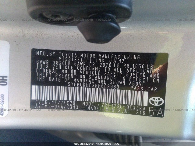 Photo 8 VIN: 5YFBURHE3HP668989 - TOYOTA COROLLA 