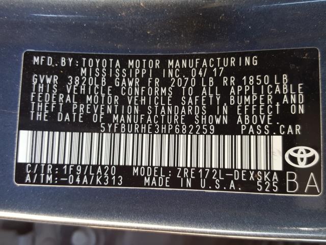 Photo 9 VIN: 5YFBURHE3HP682259 - TOYOTA COROLLA L 